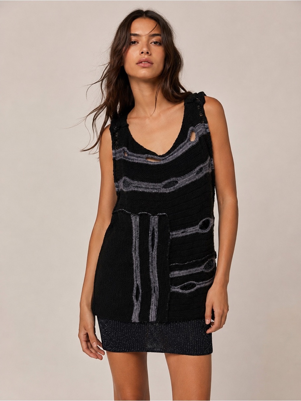 Free People Black Deconstructed Overlay Slip Dress Angora Knit Size M NWT